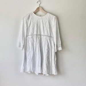 White Zara Eyelet Dress with 3/4 Length Sleeves